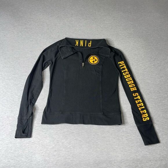 Victoria's Secret PINK Pittsburgh Steelers Football Quarter Zip Pullover Jacket - Picture 1 of 13